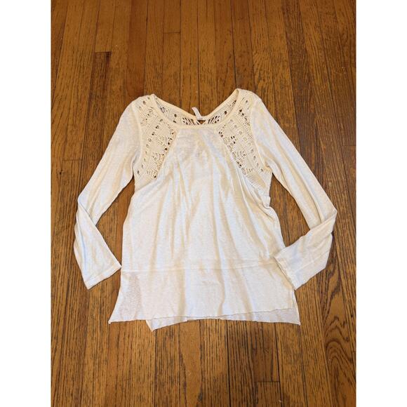 Free People Shirt Womens Medium Ivory Crochet Lace Open Back Long Sleeve Boho - Picture 1 of 8